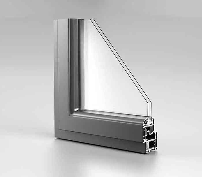 Aluminium double glazed window frame with thermal break.
